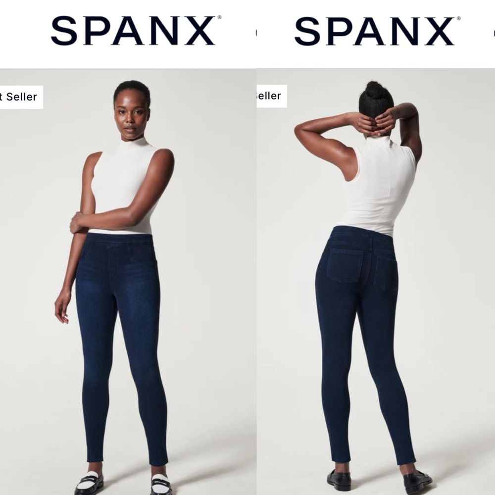 SPANX shapewear stretch skinny jeans dark blue wash size medium
